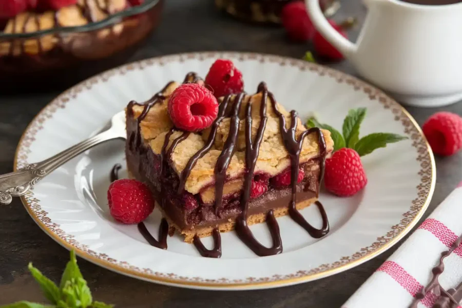 Chocolate cobbler variation with raspberries
