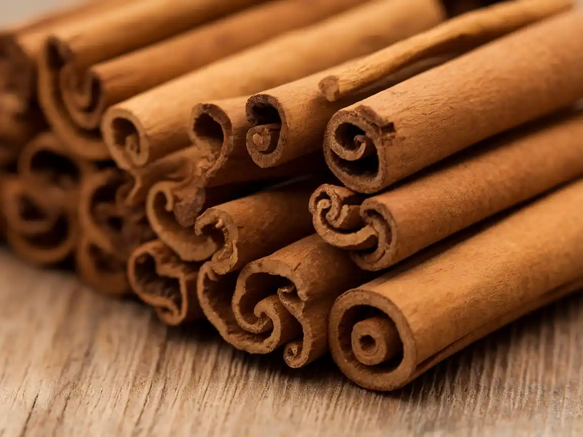 Cinnamon sticks arranged neatly