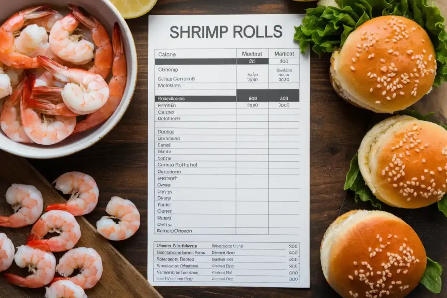 Nutritional breakdown of shrimp rolls with ingredients displayed