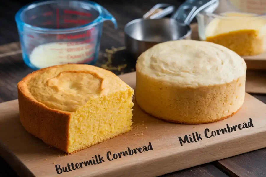 Side-by-side comparison of cornbread made with buttermilk and milk