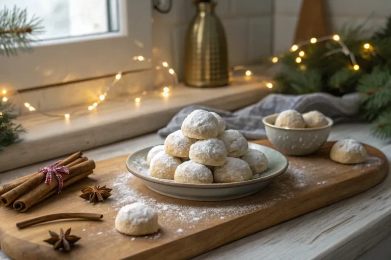 Freshly baked Danish wedding cookies on a festive table