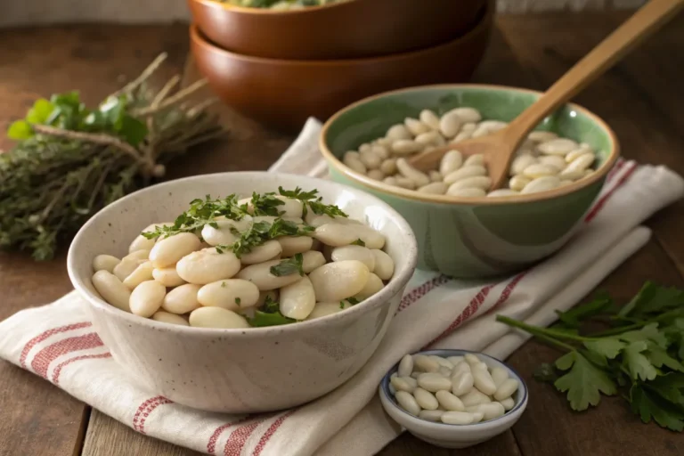 Cannellini beans and butter beans in bowls, side by side