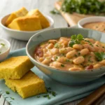 Southern-style butter beans with creamy sauce and cornbread.