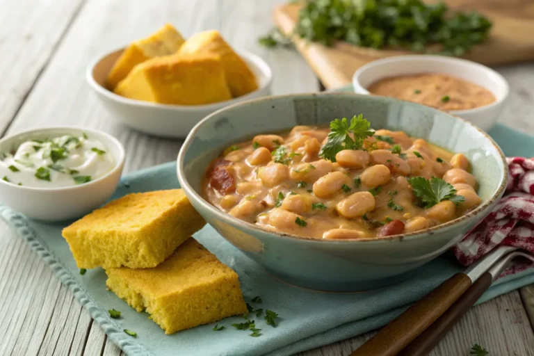 Southern-style butter beans with creamy sauce and cornbread.